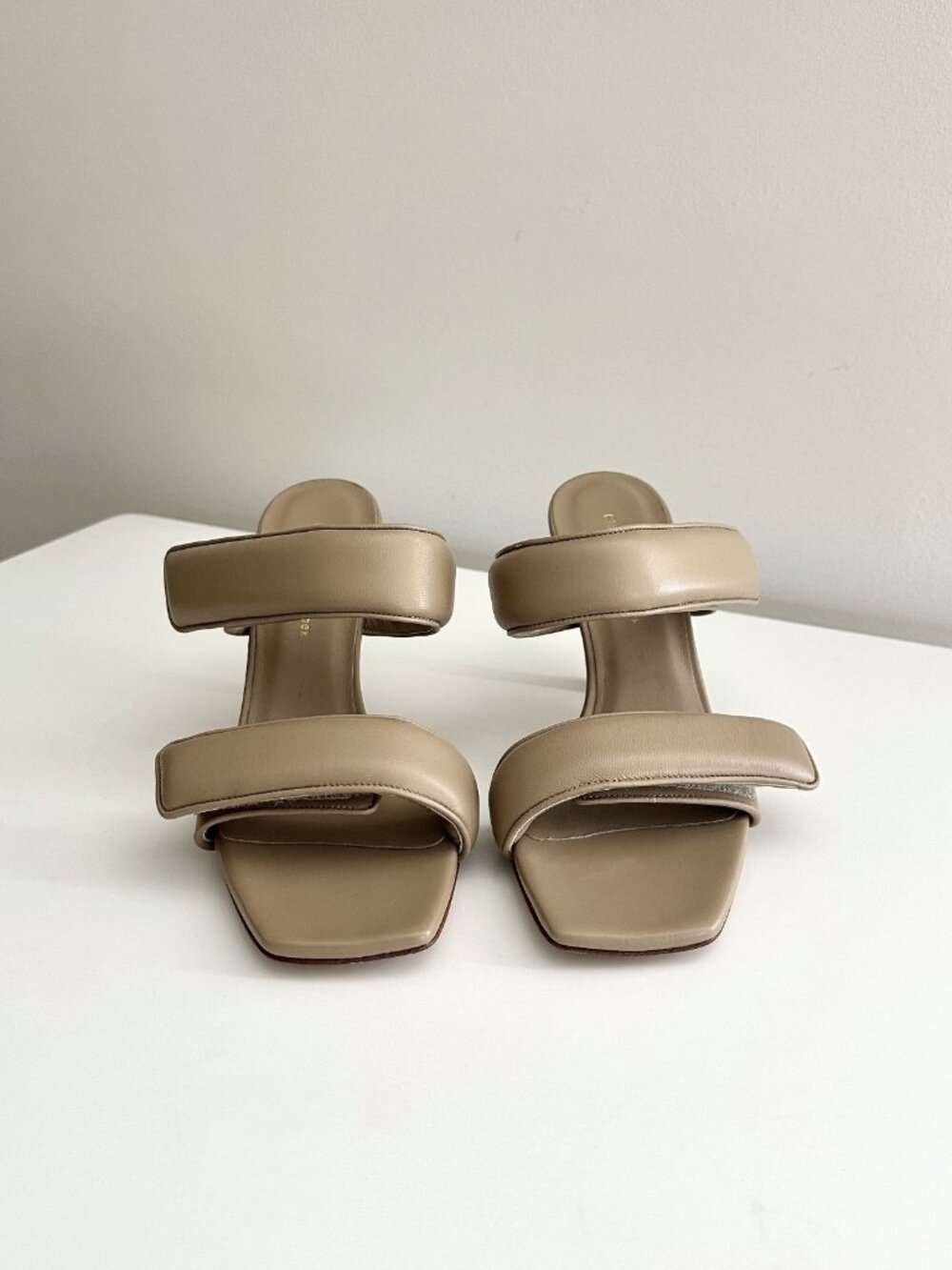 NEW GIA x PERNILLE TEISBAEK Taupe Leather Leather Double Strap Mules Size 38
